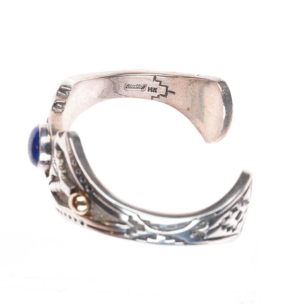 6.5" Jefferson Brown Navajo 14k gold accented sterling silver lapis cuff bracelet