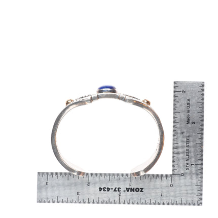 6.5" Jefferson Brown Navajo 14k gold accented sterling silver lapis cuff bracelet