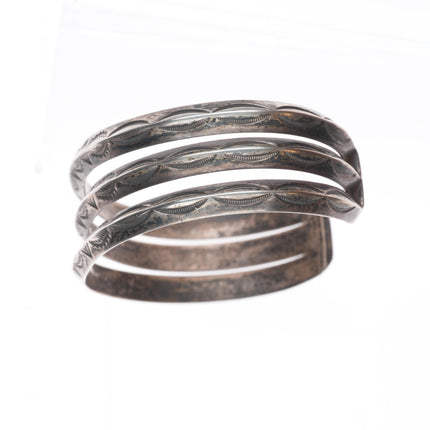 6.4" Vintage Navajo sterling silver 3 band stamped carinated cuff bracelet