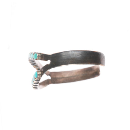 6.3" Vintage Dishta Zuni flush inlay turquoise sterling silver cuff bracelet