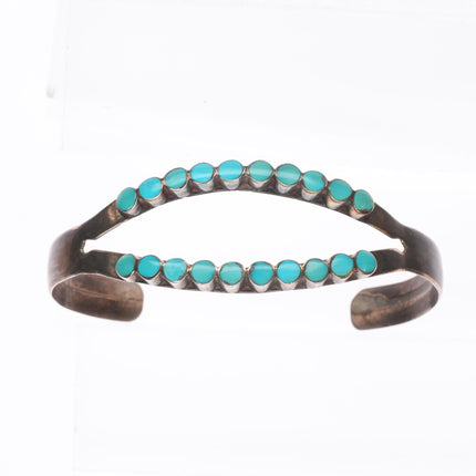 6.3" Vintage Dishta Zuni flush inlay turquoise sterling silver cuff bracelet