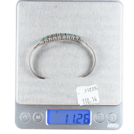 6.3" Vintage Dishta Zuni flush inlay turquoise sterling silver cuff bracelet