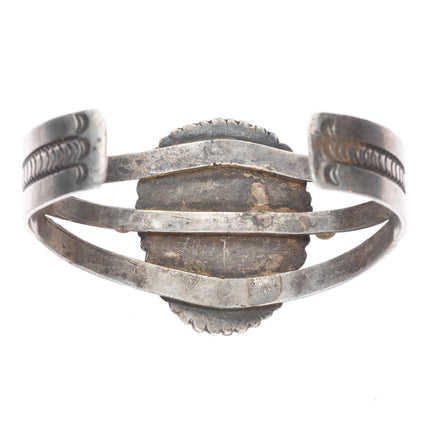 7.1" c1930's Navajo ingot silver petrified wood nicely stamped cuff bracelet