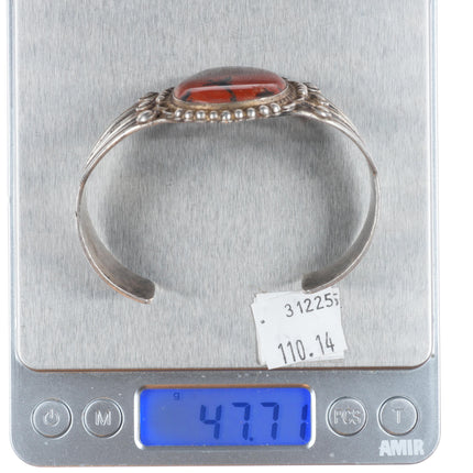 7.1" c1930's Navajo ingot silver petrified wood nicely stamped cuff bracelet