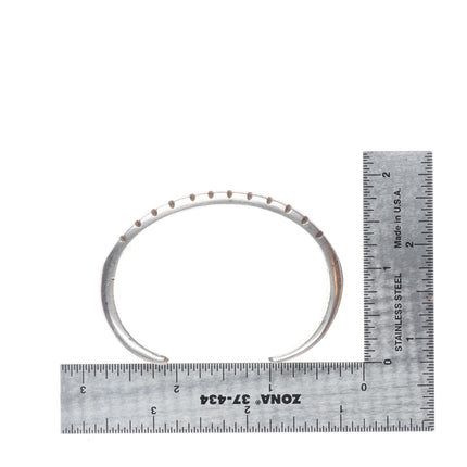 6.25" Vintage Zuni flush inlay turquoise sturdy sterling silver cuff bracelet