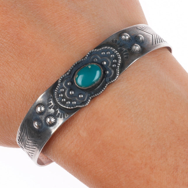6.5" Vintage Fred Harvey sterling silver turquoise cuff bracelet orig label
