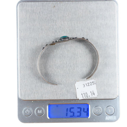 6.5" Vintage Fred Harvey sterling silver turquoise cuff bracelet orig label