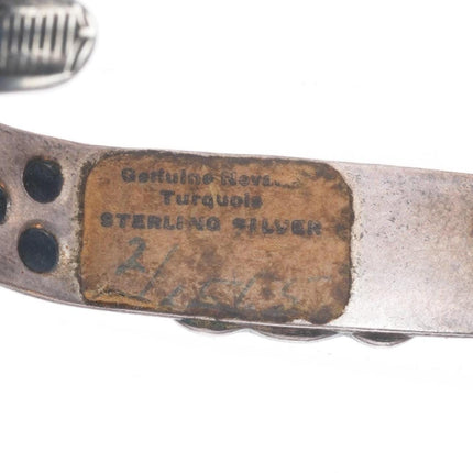 6.5" Vintage Fred Harvey sterling silver turquoise cuff bracelet orig label