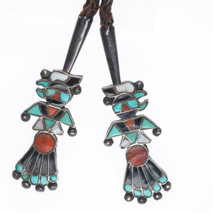 40's-50's Vintage Zuni sterling silver channel inlay thunderbird bolo tie