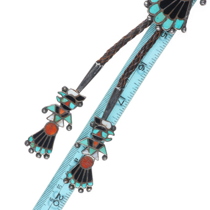 40's-50's Vintage Zuni sterling silver channel inlay thunderbird bolo tie