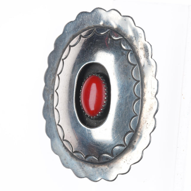 Vintage Navajo sterling silver shadowbox pin/brooch with red coral
