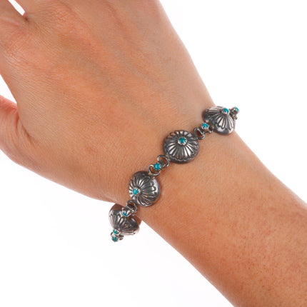 7.25" Vintage Navajo sterling silver snake eye turquoise link bracelet