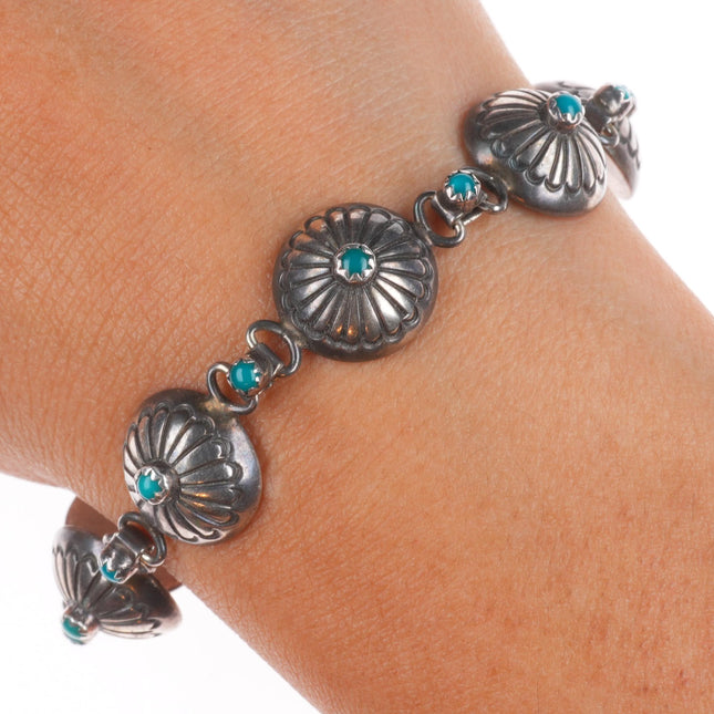 7.25" Vintage Navajo sterling silver snake eye turquoise link bracelet
