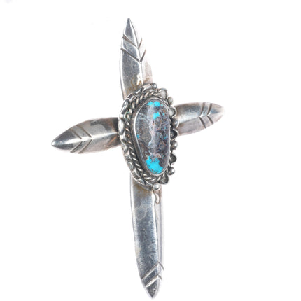 Large tufa cast Bisbee turquoise sterling silver cross pendant