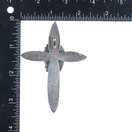 Large tufa cast Bisbee turquoise sterling silver cross pendant