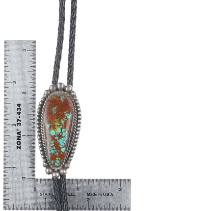 Vintage Juan G Native American sterling silver Nevada turquoise bolo tie