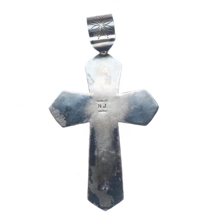 Nicholas Jackson Navajo sterling silver denim Lapis large stamped cross pendant