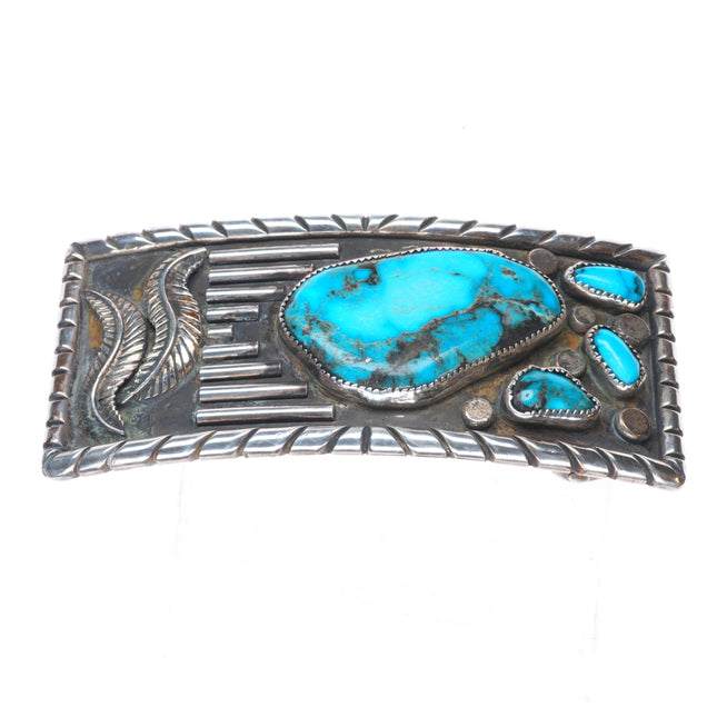 save for Jeff-Large long Vintage Navajo sterling silver belt buckle with nice turquoise