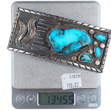 save for Jeff-Large long Vintage Navajo sterling silver belt buckle with nice turquoise