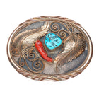 Julia Etsitty Navajo Sterling silver/gold filled turquoise/coral belt buckle