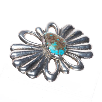Vintage Navajo Tufa Cast sterling silver bolo tie with large turquoise
