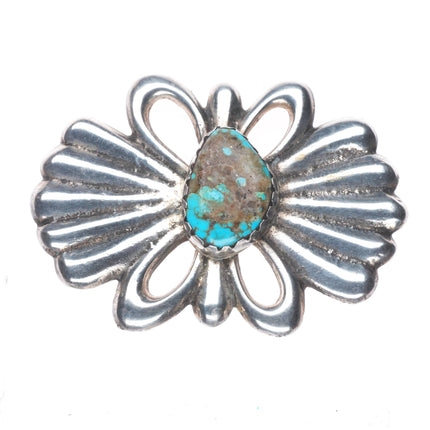 Vintage Navajo Tufa Cast sterling silver bolo tie with large turquoise