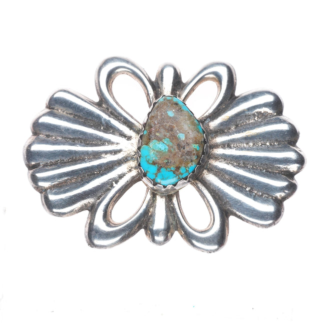 Vintage Navajo Tufa Cast sterling silver bolo tie with large turquoise