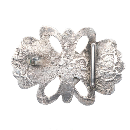 Vintage Navajo Tufa Cast sterling silver bolo tie with large turquoise