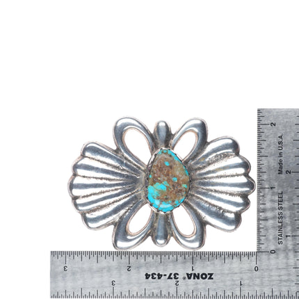 Vintage Navajo Tufa Cast sterling silver bolo tie with large turquoise