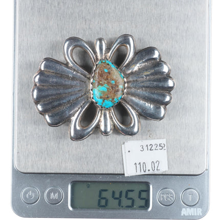 Vintage Navajo Tufa Cast sterling silver bolo tie with large turquoise