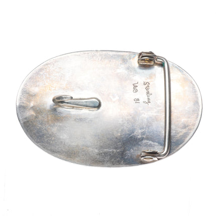 Vintage southwestern Sterling silver needlepoint turquoise geometric belt buckle