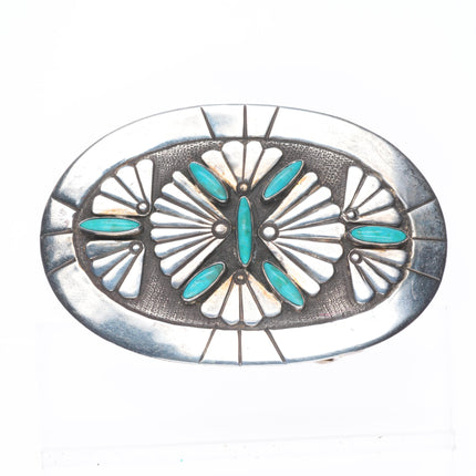 Vintage southwestern Sterling silver needlepoint turquoise geometric belt buckle