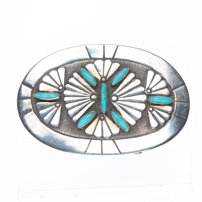 Vintage southwestern Sterling silver needlepoint turquoise geometric belt buckle