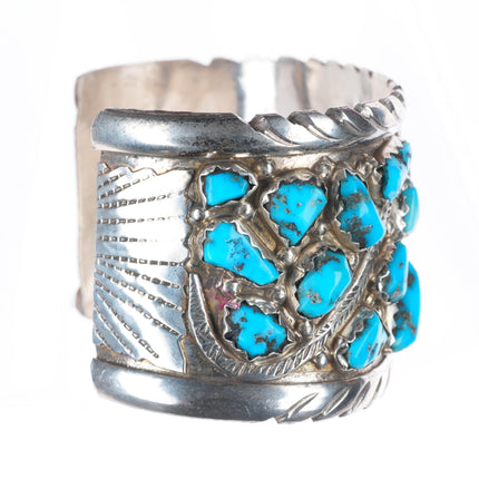 8.25"  Wayne Cheama Zuni sterling silver snake cuff bracelet turquoise cluster