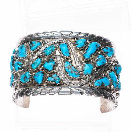 8.25"  Wayne Cheama Zuni sterling silver snake cuff bracelet turquoise cluster
