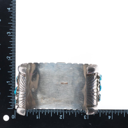 8.25"  Wayne Cheama Zuni sterling silver snake cuff bracelet turquoise cluster