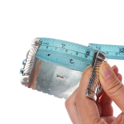 8.25"  Wayne Cheama Zuni sterling silver snake cuff bracelet turquoise cluster