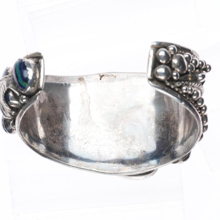 8" Tom Yazzie Navajo Vintage Azurite Huge sterling silver heavy cuff bracelet