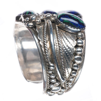 8" Tom Yazzie Navajo Vintage Azurite Huge sterling silver heavy cuff bracelet