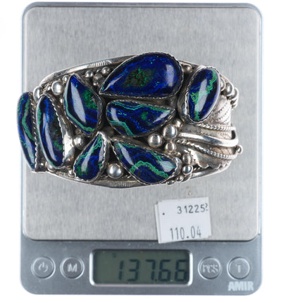 8" Tom Yazzie Navajo Vintage Azurite Huge sterling silver heavy cuff bracelet