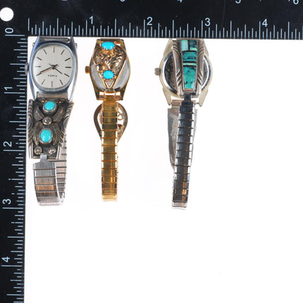 3 Vintage Navajo sterling silver turquoise/channel inlay/gold filled watch tips