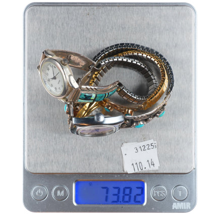 3 Vintage Navajo sterling silver turquoise/channel inlay/gold filled watch tips