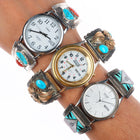 3 Vintage Navajo/Zuni sterling silver watch tips gold filled channel inlay