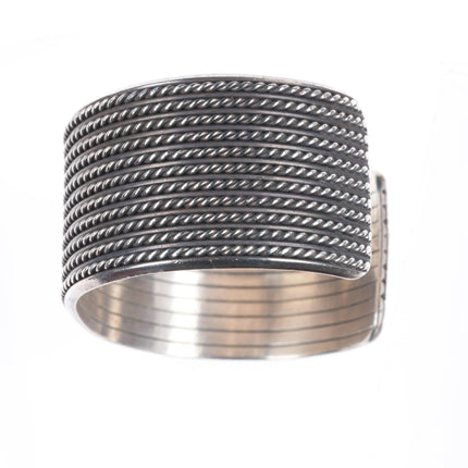 6.5" Vintage Navajo sterling silver twisted wire wide band cuff bracelet