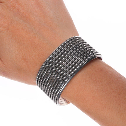 6.5" Vintage Navajo sterling silver twisted wire wide band cuff bracelet