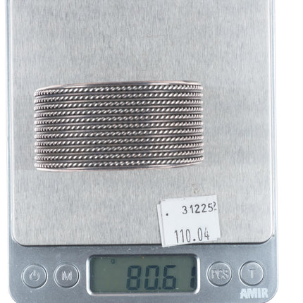 6.5" Vintage Navajo sterling silver twisted wire wide band cuff bracelet