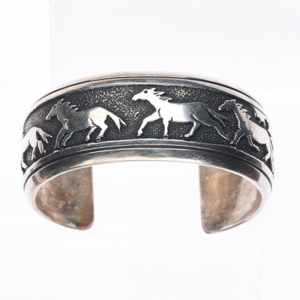 6.6" Vintage Tommy Singer Navajo sterling silver horses cuff bracelet