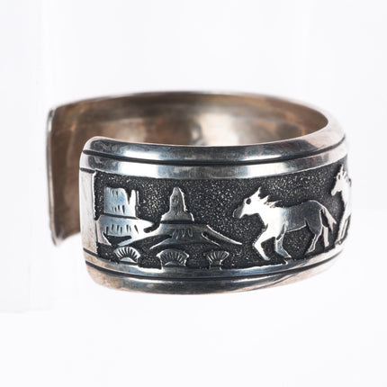 6.6" Vintage Tommy Singer Navajo sterling silver horses cuff bracelet