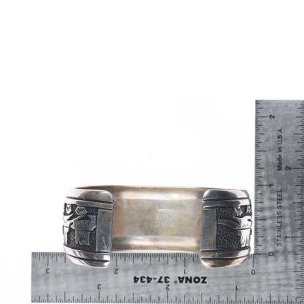 6.6" Vintage Tommy Singer Navajo sterling silver horses cuff bracelet