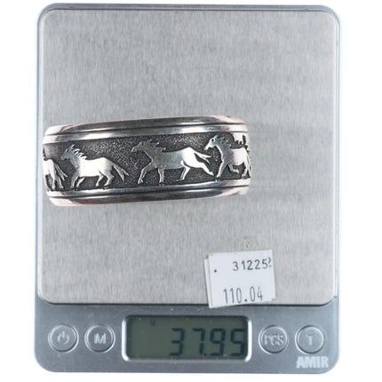 6.6" Vintage Tommy Singer Navajo sterling silver horses cuff bracelet